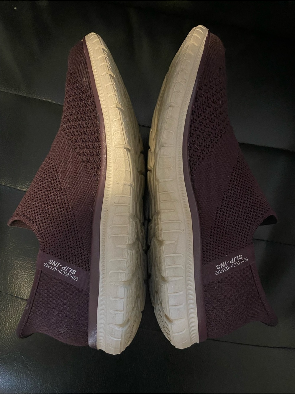 Skechers Slip-On Knit Sneakers in Plum and Cream - Picture 4 of 9